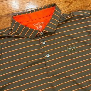 Good Good Golf Polo Shirt Mens XL Olive Green Orange Striped Performance Stretch
